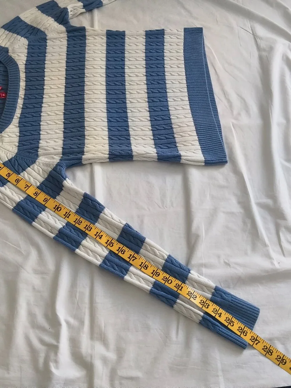 525 America Blue-and-white striped scoop-neck cable-knit sweater size L